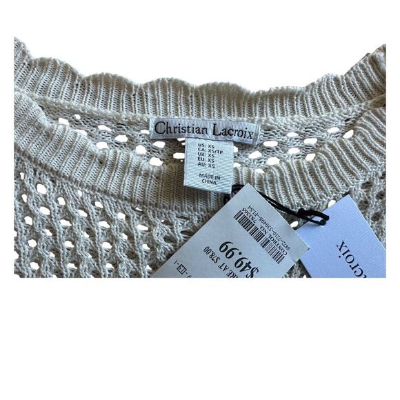 Nwt Christian Lacroix cream-colored open-knit crew neck sweater extra small - Picture 6 of 10
